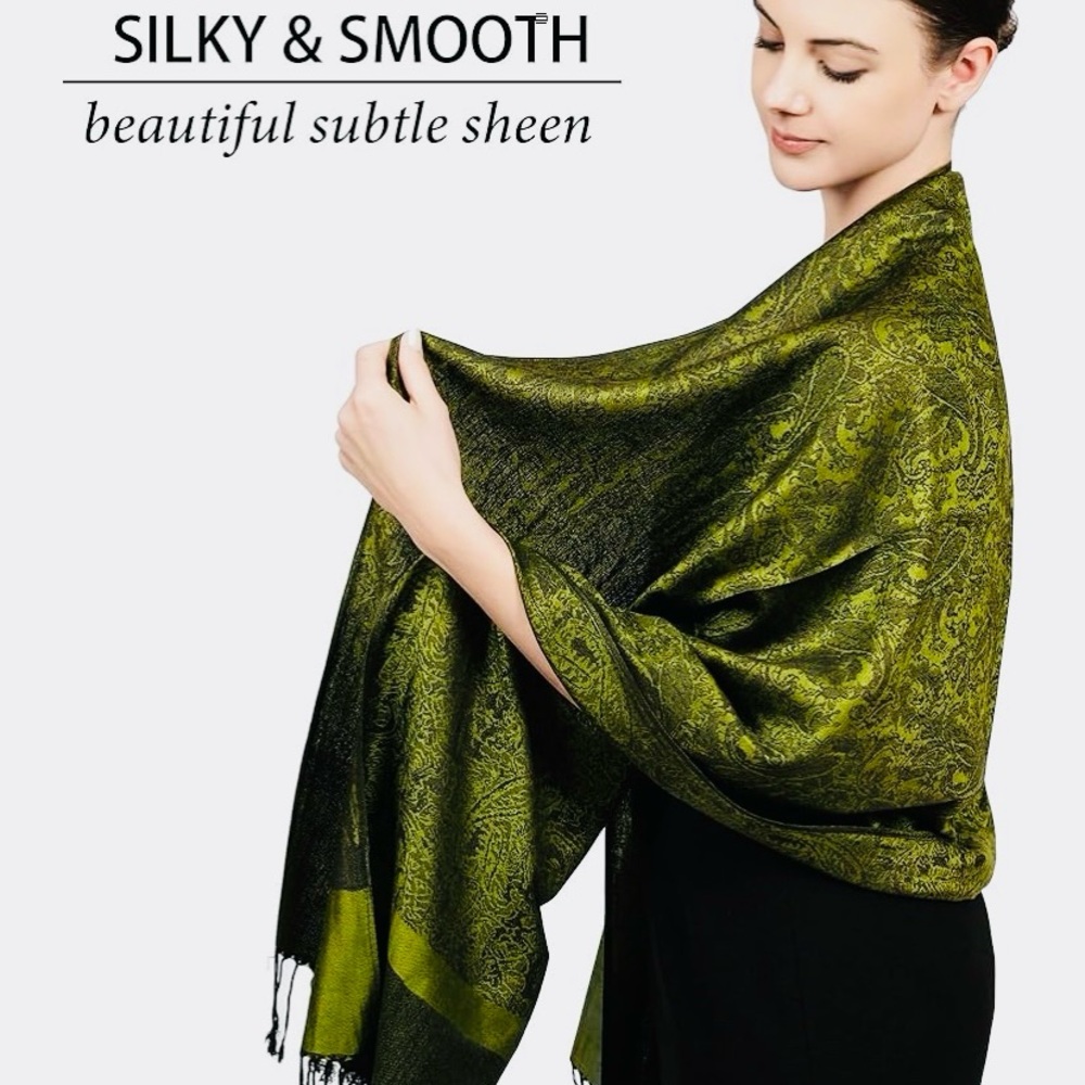 Pashmina Elegant Green Paisley  NWOT - Picture 5 of 7